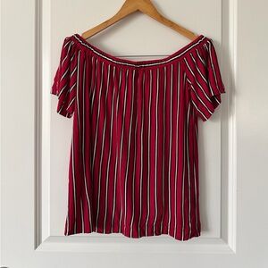 LOFT Red and Black Striped Off-Shoulder Camisole